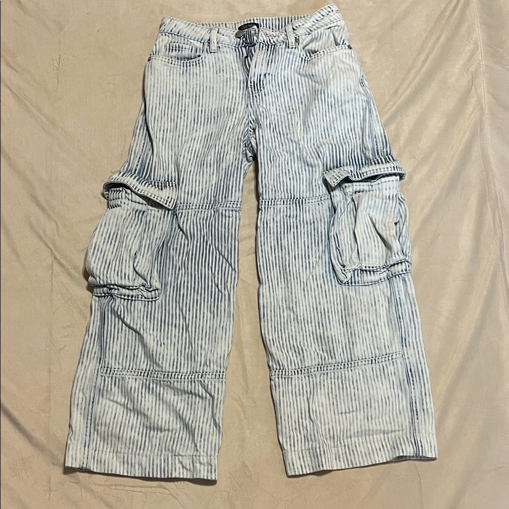 wild fable Light Blue Striped Wide Leg Cargo Jeans